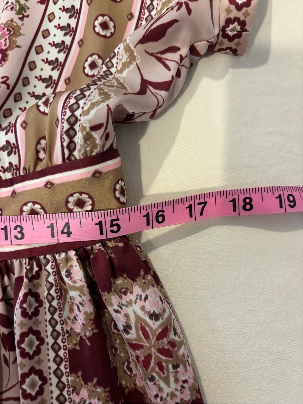 Gal Meets Glam Liza Print Charmeuse Midi Dress Burgundy Boho 10P - Picture 7 of 9